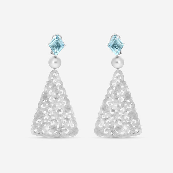 Assael Platinum Aquamarine, Grey Jadeite & Tahitian Natural Color Cultured Pearl Drop Earrings ECO-TJD00003 - THE SOLIST