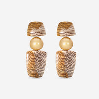 Assael 18K Rose Gold & Golden Oak Petrified Wood Golden South Sea Cultured Pearl Drop Earrings ECO-GPW00003