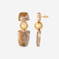 Assael 18K Rose Gold & Golden Oak Petrified Wood Golden South Sea Cultured Pearl Drop Earrings ECO-GPW00003