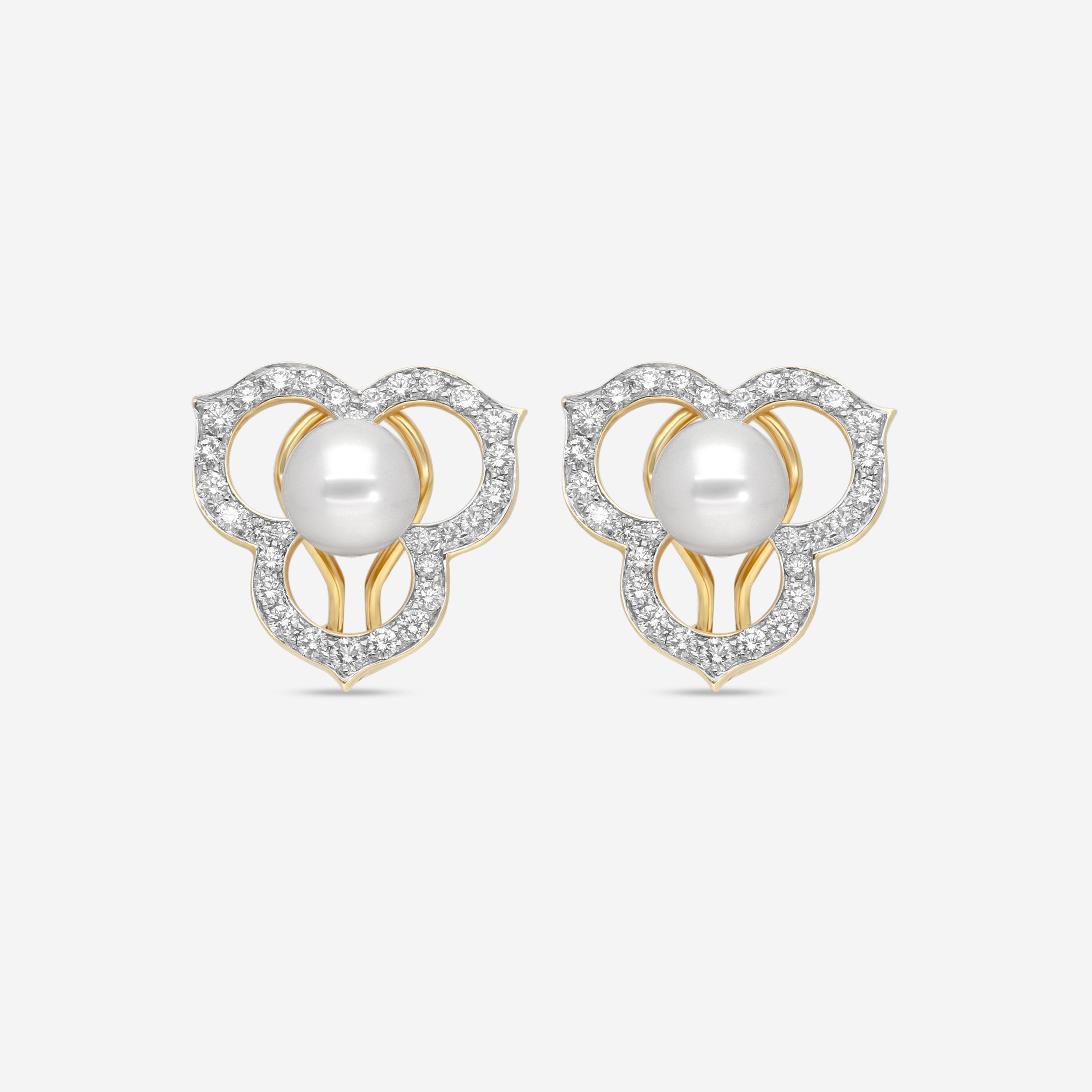 Assael 18K Yellow Gold Diamond & Japanese Akoya Cultured Pearl Open Petal Earrings ACE0170 - THE SOLIST