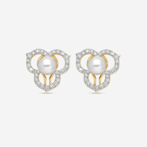Assael 18K Yellow Gold Diamond & Japanese Akoya Cultured Pearl Open Petal Earrings ACE0170 - THE SOLIST