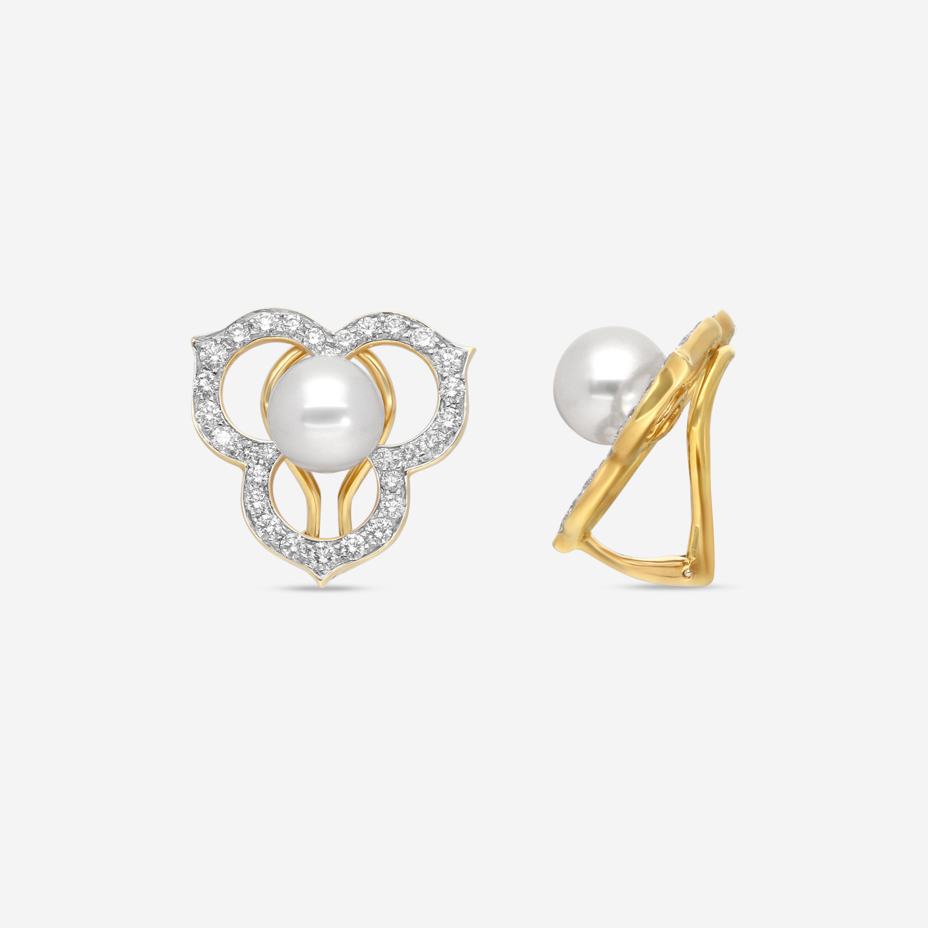 Assael 18K Yellow Gold Diamond & Japanese Akoya Cultured Pearl Open Petal Earrings ACE0170 - THE SOLIST