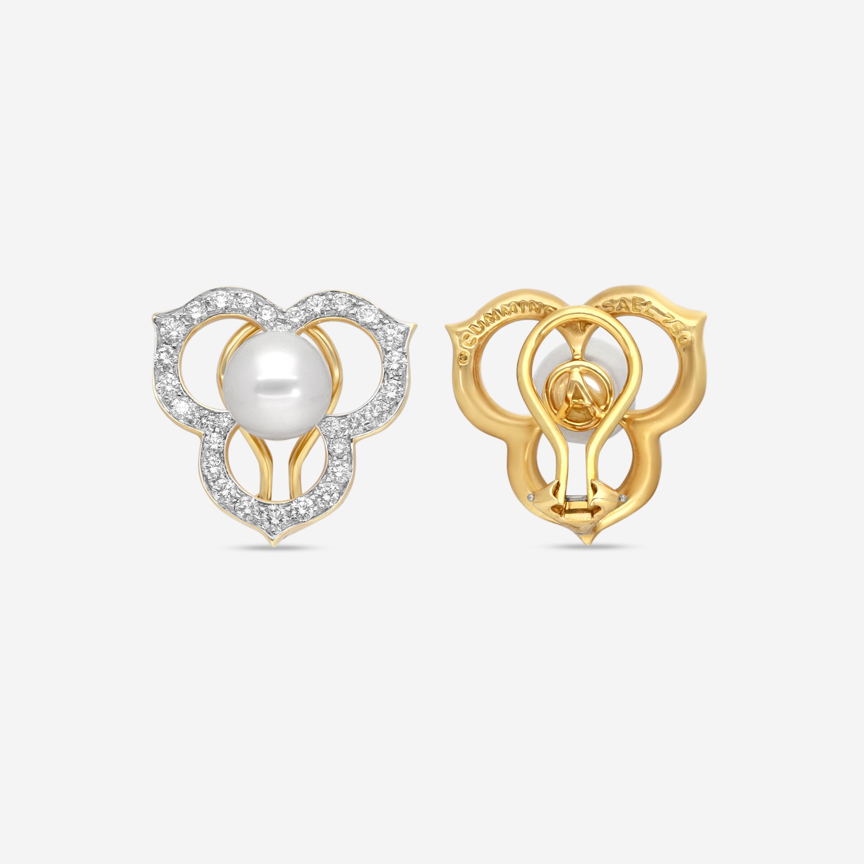 Assael 18K Yellow Gold Diamond & Japanese Akoya Cultured Pearl Open Petal Earrings ACE0170 - THE SOLIST