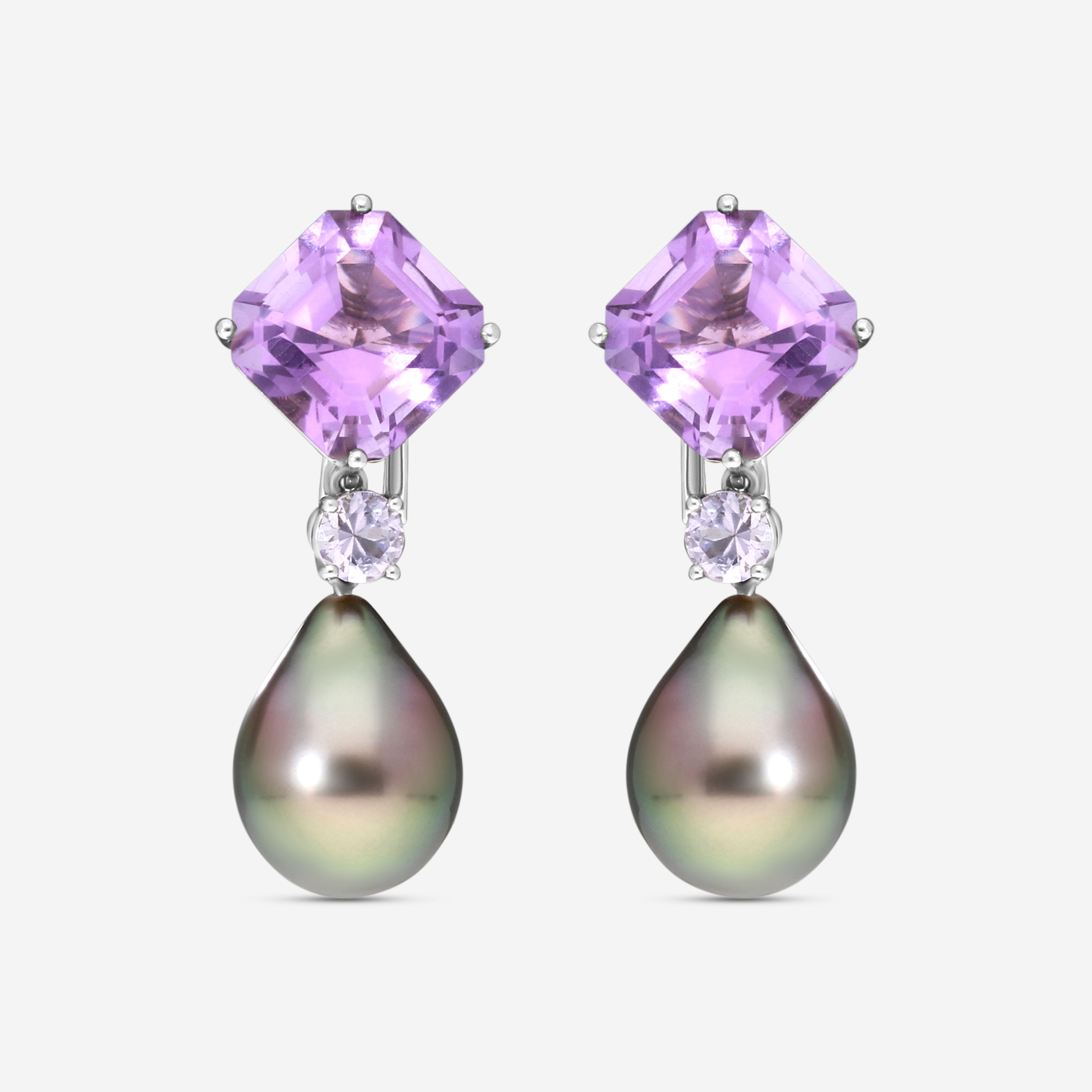 Assael Platinum Amethyst & Tahitian Natural Color Cultured Pearl Detachable Drop Earrings ECO-TAM00004 - THE SOLIST