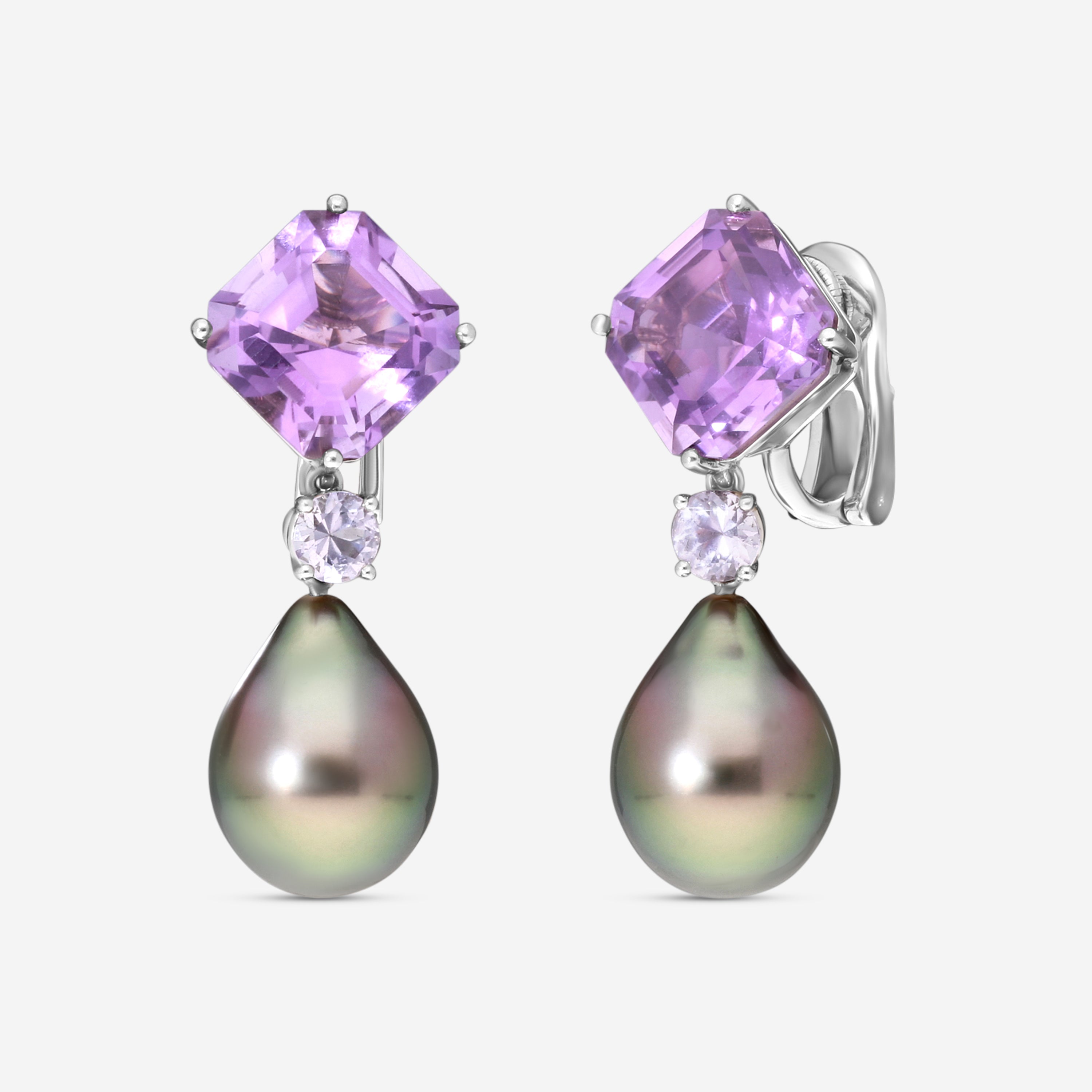 Assael Platinum Amethyst & Tahitian Natural Color Cultured Pearl Detachable Drop Earrings ECO-TAM00004 - THE SOLIST