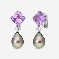 Assael Platinum Amethyst & Tahitian Natural Color Cultured Pearl Detachable Drop Earrings ECO-TAM00004 - THE SOLIST