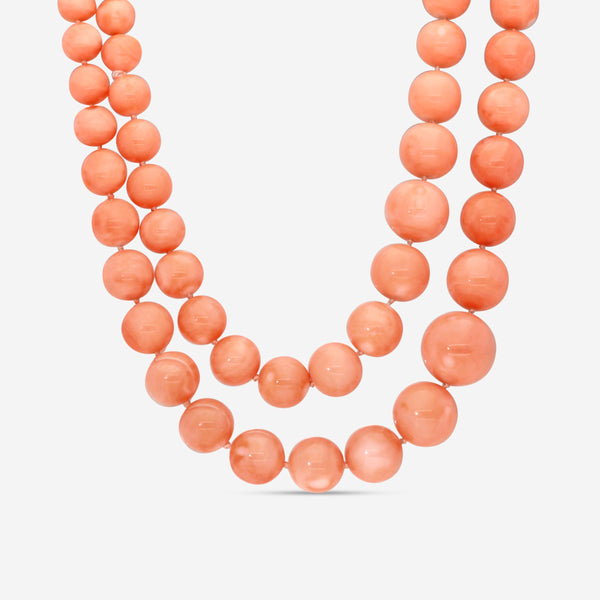 Assael 18K White Gold Angel Skin Coral & Diamond Two-Row Bead Necklace N4795
