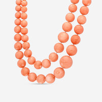 Assael 18K White Gold Angel Skin Coral & Diamond Two-Row Bead Necklace N4795