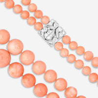 Assael 18K White Gold Angel Skin Coral & Diamond Two-Row Bead Necklace N4795
