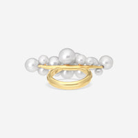 Assael 18K Yellow Gold Japanese Akoya Cultured Pearl Linear Bubble Ring Sz. 7 RBU16AY-7