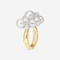Assael 18K Yellow Gold Japanese Akoya Cultured Pearl Linear Bubble Ring Sz. 7 RBU16AY-7