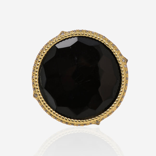 Armenta Old World 18K Yellow Gold and Sterling Silver, Black Hematite and Diamond 0.26ct. tw. Cocktail Ring Sz. 7