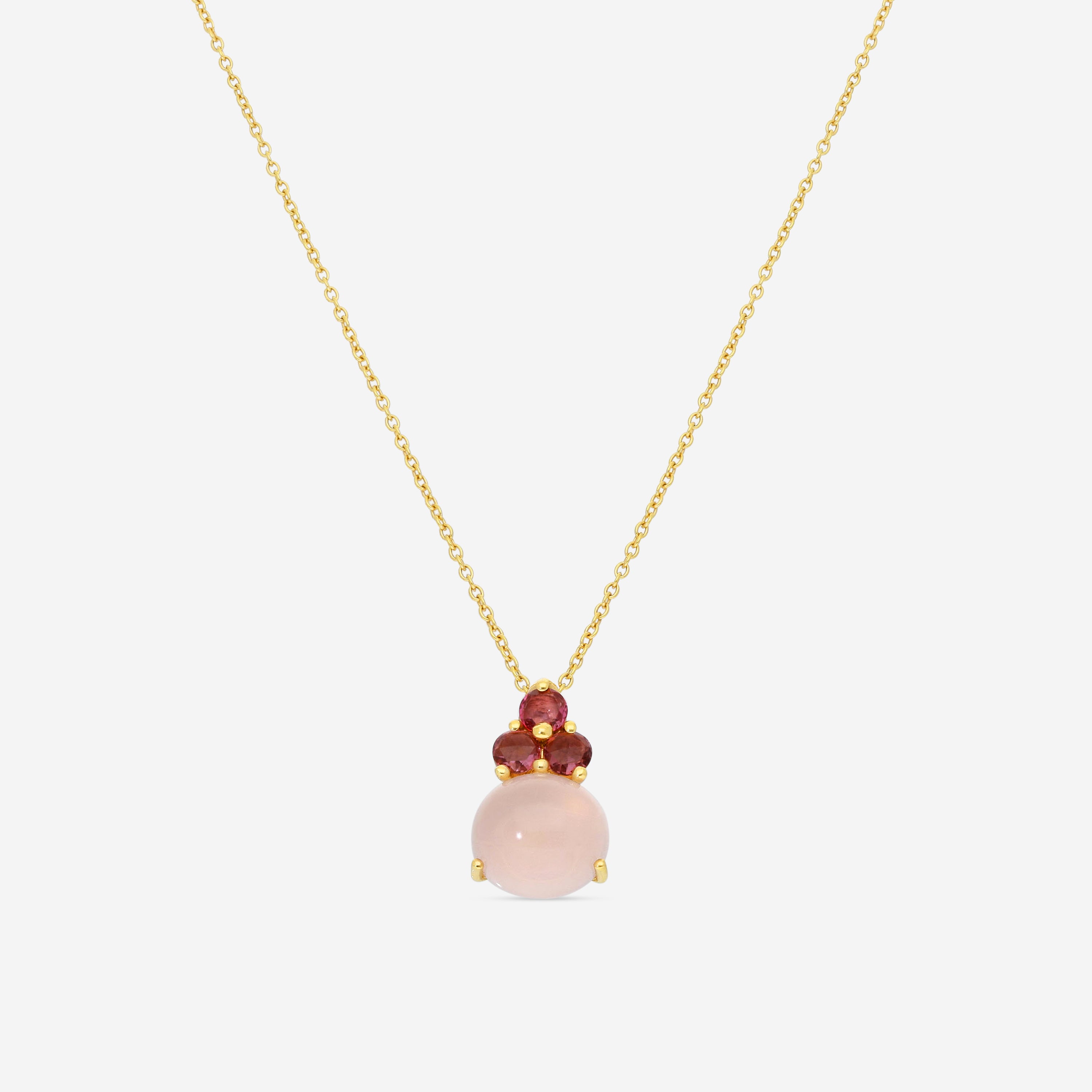Pomellato 18K Yellow Gold Pink Milky Quartz & Tourmaline Rose Pendant F.A702/07QRT - THE SOLIST