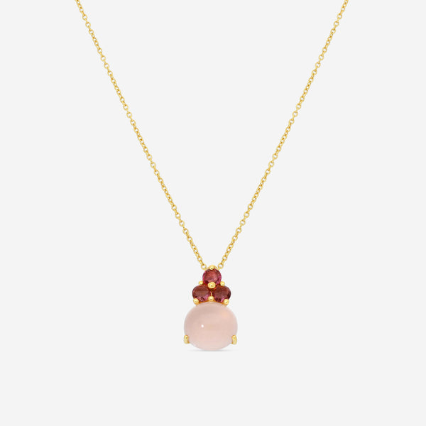 Pomellato 18K Yellow Gold Pink Milky Quartz & Tourmaline Rose Pendant F.A702/07QRT - THE SOLIST