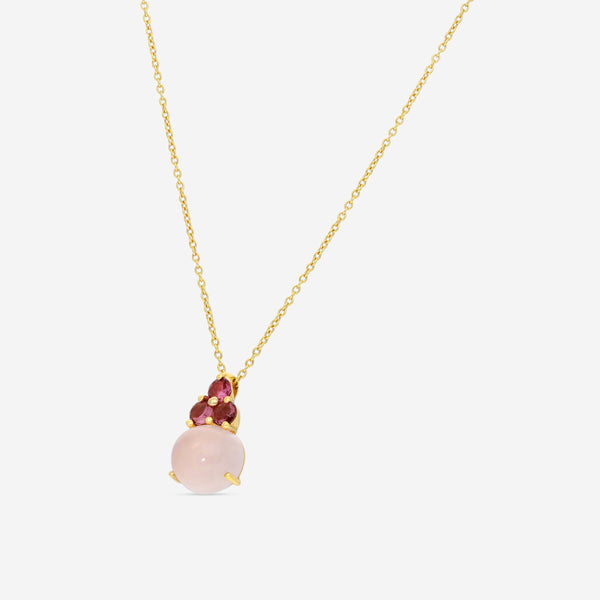 Pomellato 18K Yellow Gold Pink Milky Quartz & Tourmaline Rose Pendant F.A702/07QRT - THE SOLIST