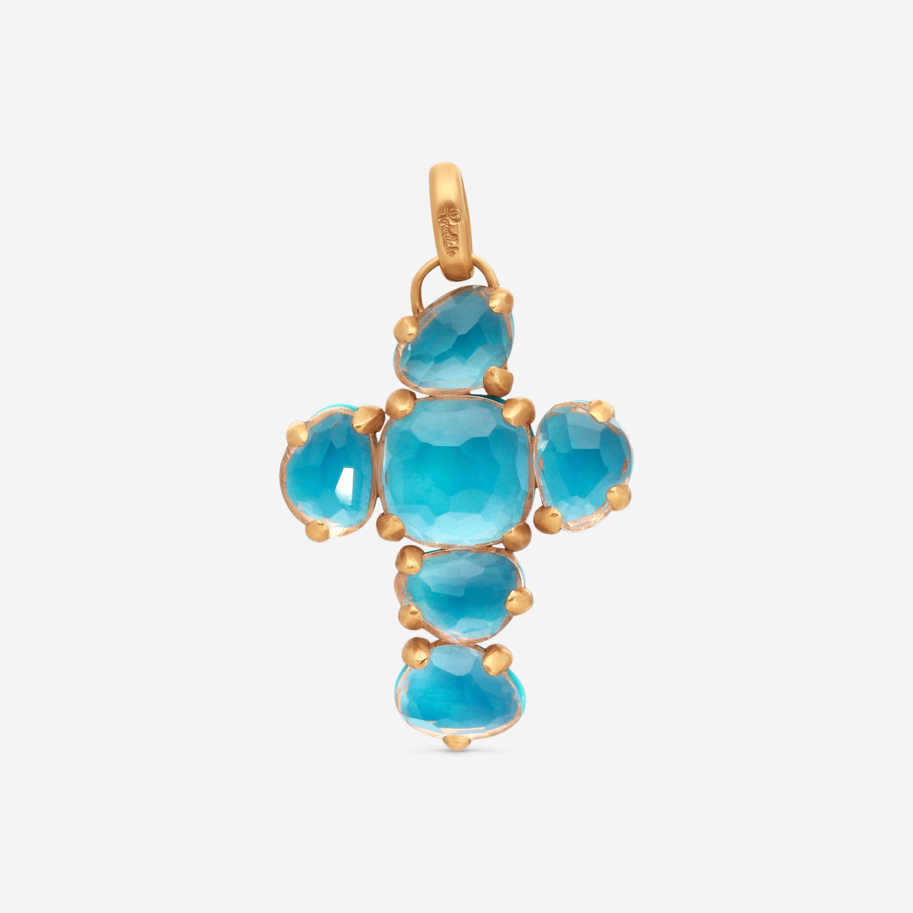 Pomellato Capri 18K Rose Gold Turquoise and Rock Crystal Cross Pendant M.A705W07JTU-141 - THE SOLIST