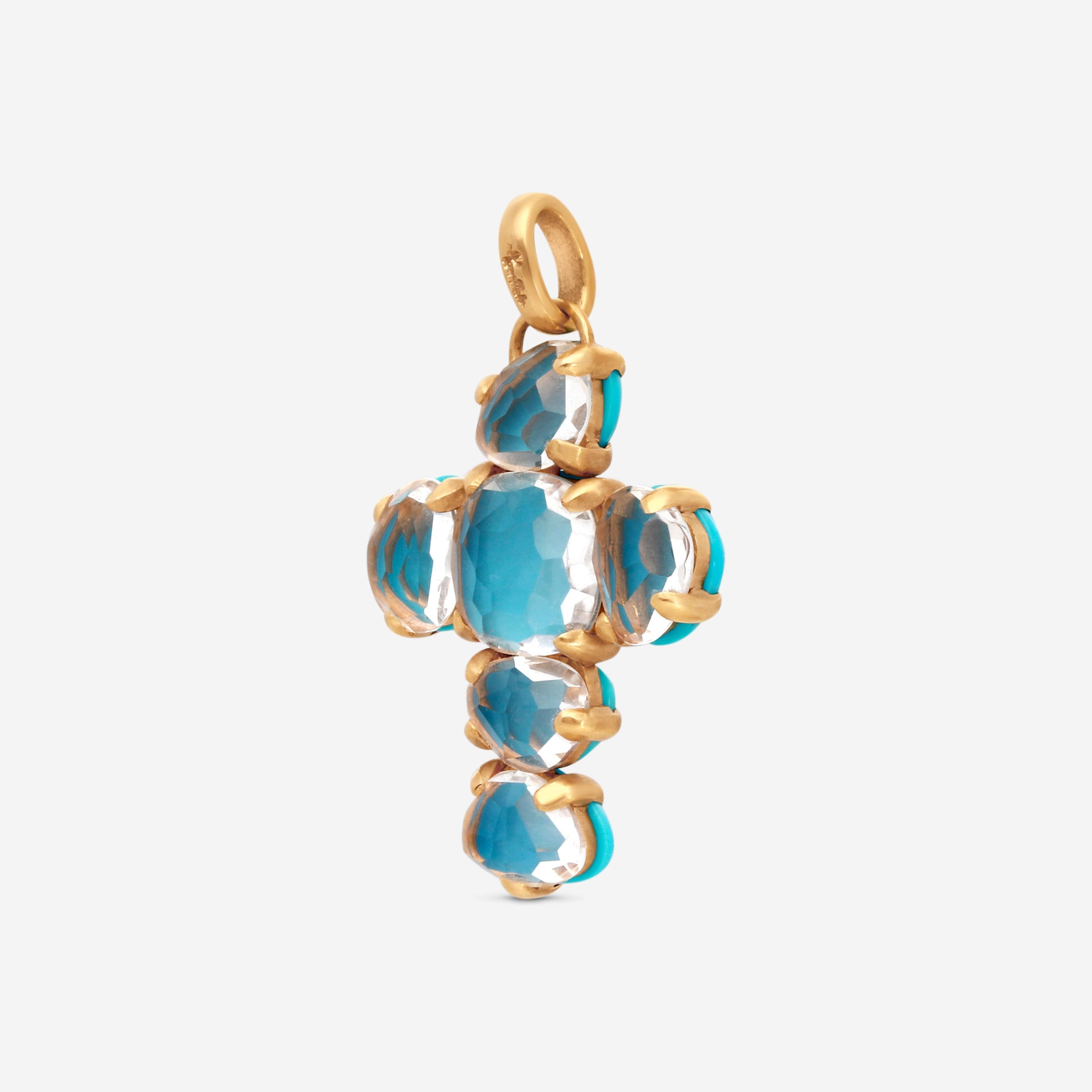 Pomellato Capri 18K Rose Gold Turquoise and Rock Crystal Cross Pendant M.A705W07JTU-141 - THE SOLIST
