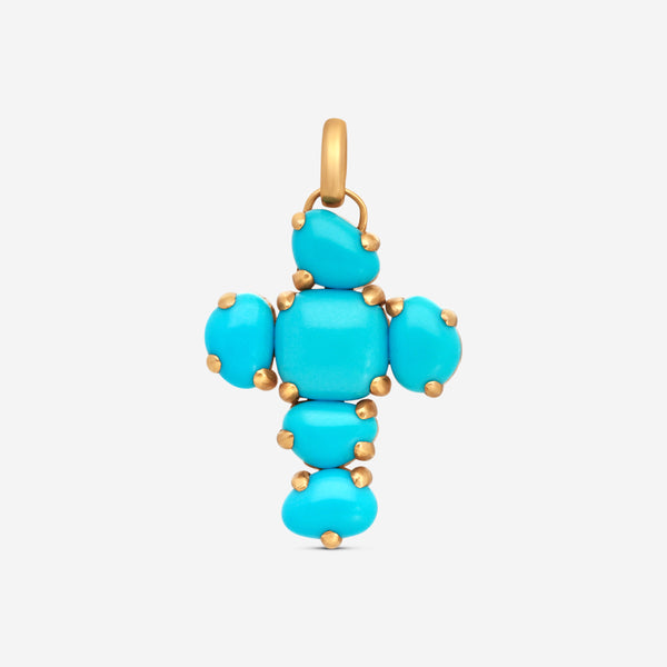Pomellato 18K Matt Rose Gold Turquoise & Rocca Crystal Cross Pendant M.A705W07JTU - THE SOLIST