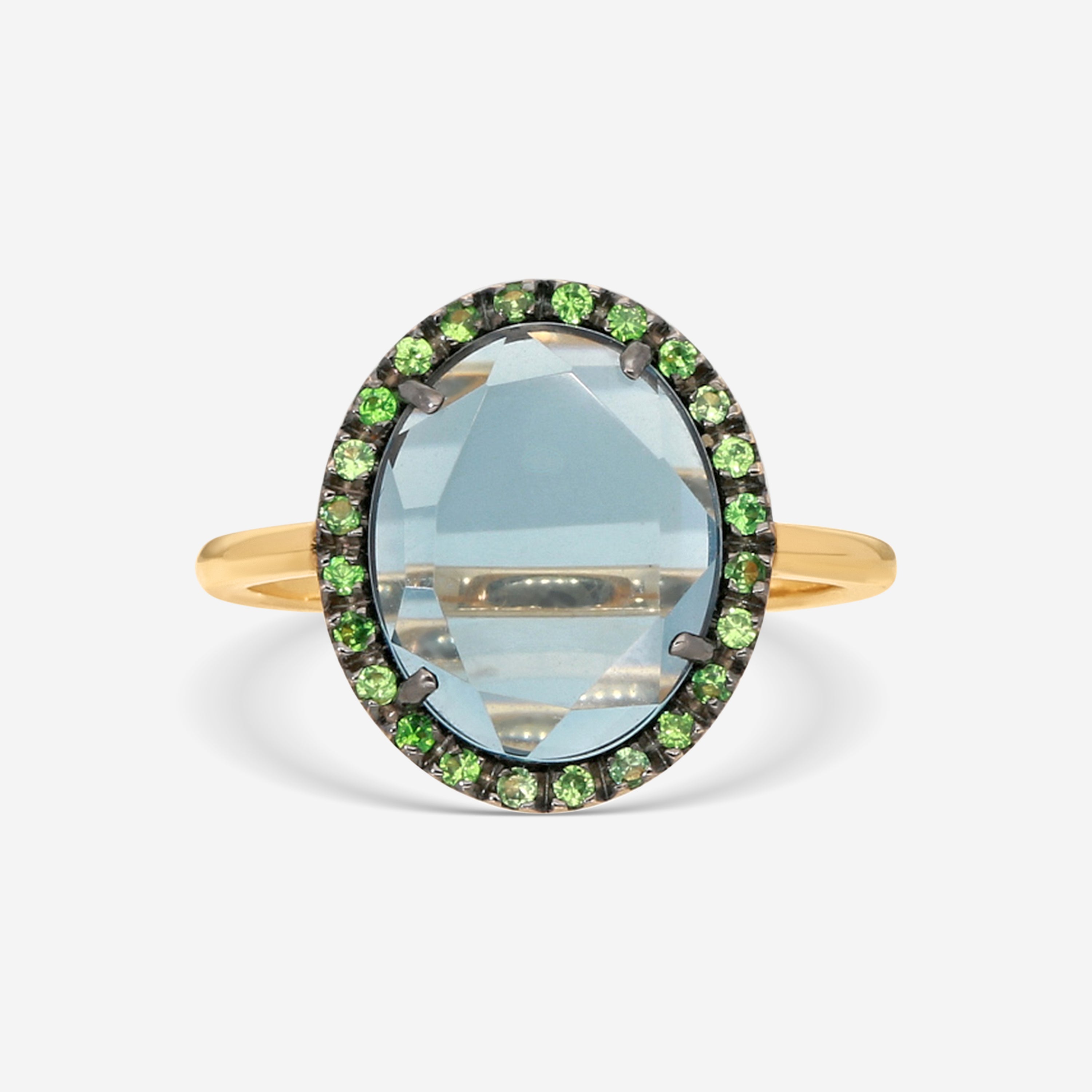 Pomellato 18K Yellow Gold Diamond, Blue London Topaz & Tsavorite Ring Sz. 4.25 A.B307/07TLTZ - THE SOLIST
