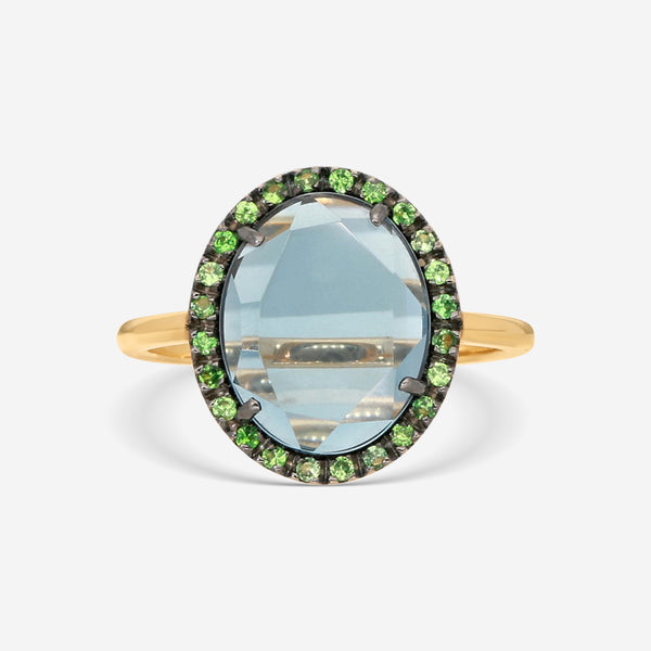 Pomellato 18K Yellow Gold Diamond, Blue London Topaz & Tsavorite Ring Sz. 4.25 A.B307/07TLTZ - THE SOLIST