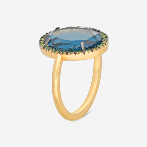 Pomellato 18K Yellow Gold Diamond, Blue London Topaz & Tsavorite Ring Sz. 4.25 A.B307/07TLTZ - THE SOLIST