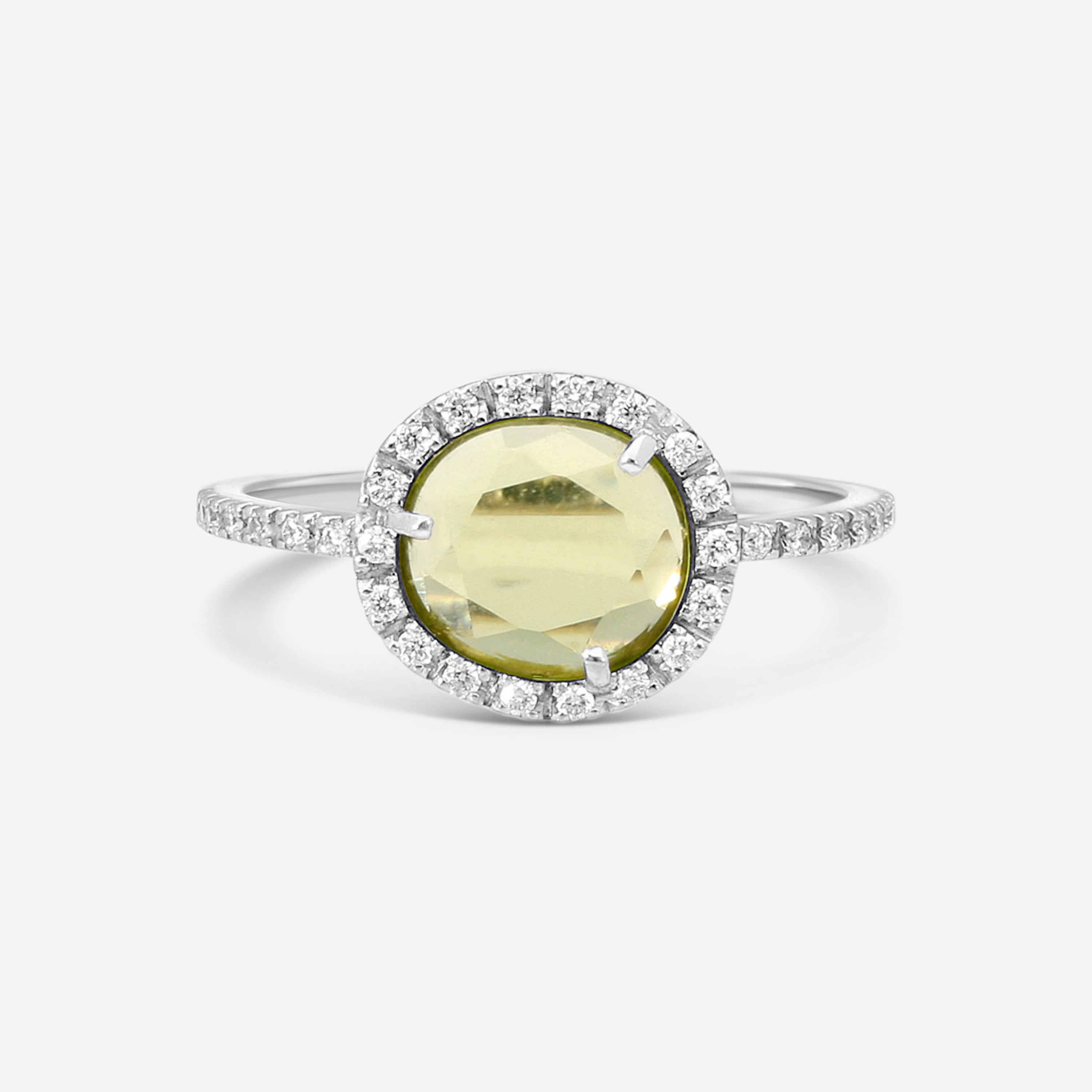 Pomellato Colpo di Fulmine 18K White Gold Peridot Diamond Ring Sz. 6.25 A105-105 - THE SOLIST