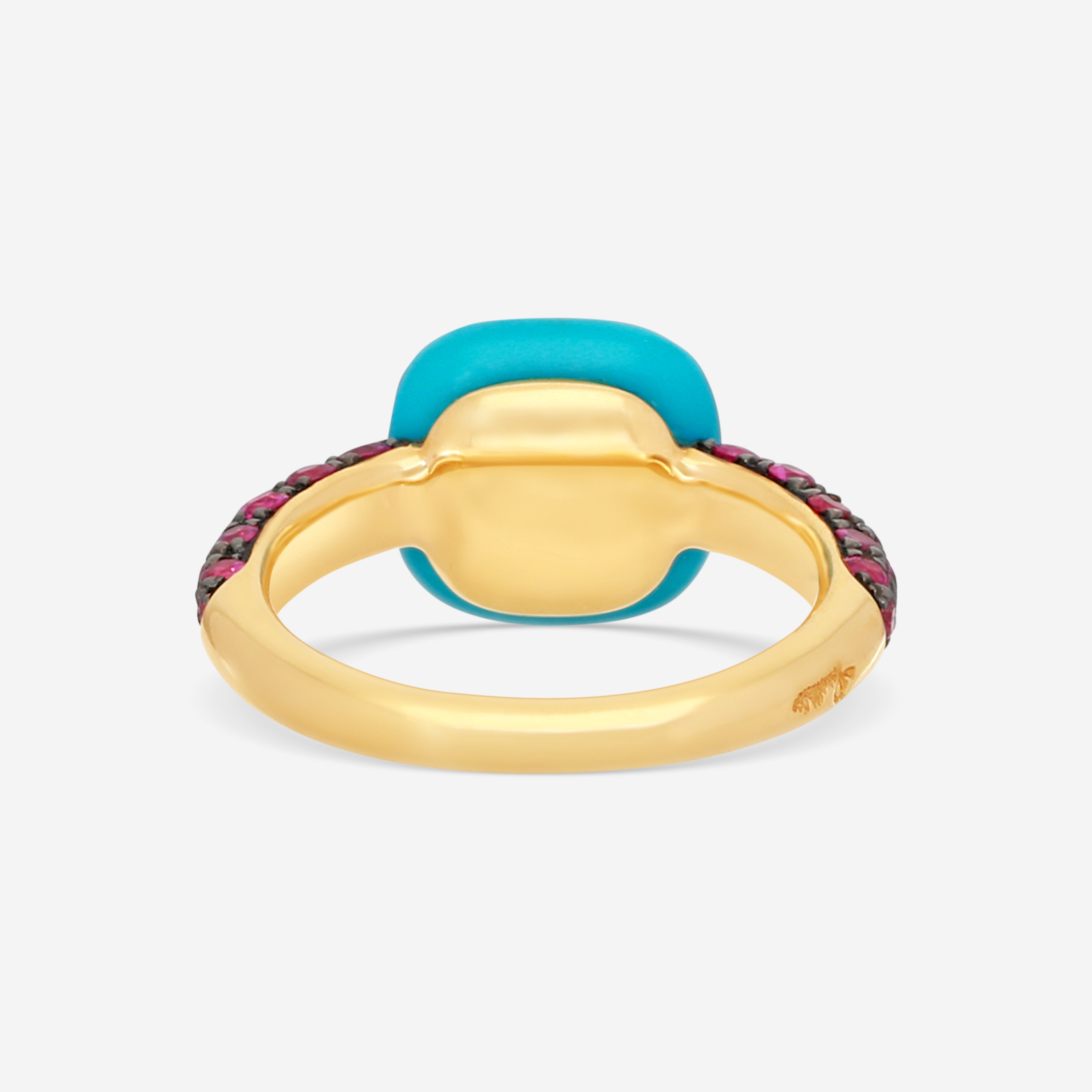 Pomellato Capri 18K Yellow Gold Turquoise and Garnet Ring Sz. 6.5 A123-123