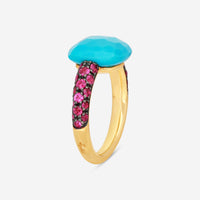 Pomellato Capri 18K Yellow Gold Turquoise and Garnet Ring Sz. 6.5 A123-123