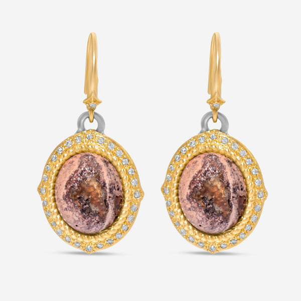 Armenta Old World Sterling Silver and 18K Yellow Gold, Mexican Fire Opal and Diamond Drop Earrings - THE SOLIST