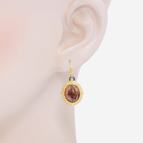 Armenta Old World Sterling Silver and 18K Yellow Gold, Mexican Fire Opal and Diamond Drop Earrings - THE SOLIST