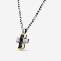 "KONSTANTINO - ""Hephaestus"" Sterling Silver & 18k Yellow Gold, Hawk's Eye Doublet Cross (HKE: 24x7mm) - STKJ375-408-CUT  Pendant Dimensions: 1.50 x 1.00 in. S/S Chain Included:CHKJ6-131-18 (Length - 18in.)" - THE SOLIST