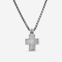 "KONSTANTINO - ""Hephaestus"" Sterling Silver & 18k Yellow Gold, Hawk's Eye Doublet Cross (HKE: 24x7mm) - STKJ375-408-CUT  Pendant Dimensions: 1.50 x 1.00 in. S/S Chain Included:CHKJ6-131-18 (Length - 18in.)" - THE SOLIST