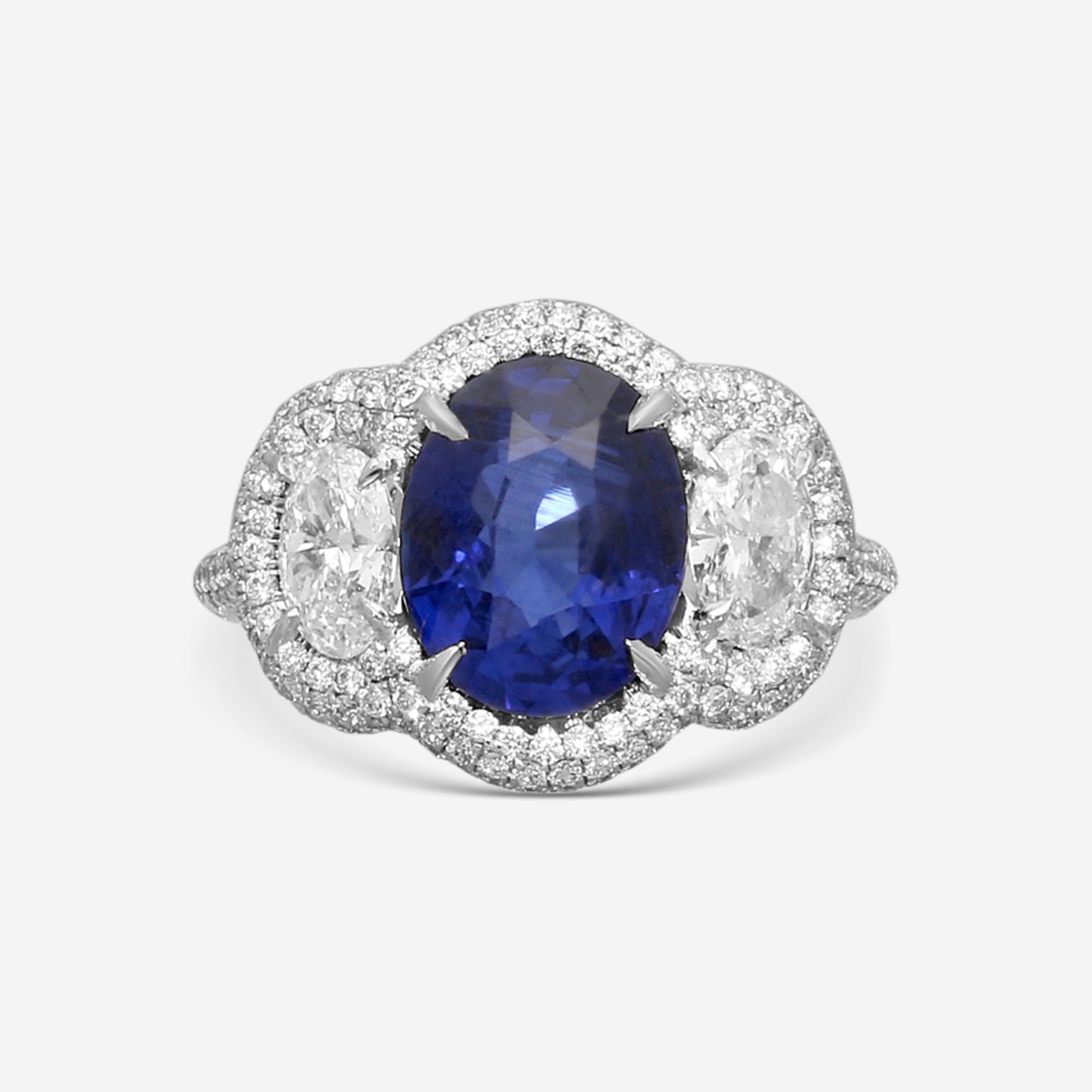 Lugano 18K White Gold Sapphire and Diamond Three-Stone Engagement Ring Sz. 6..25 1050453