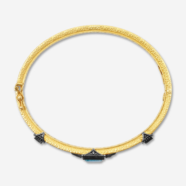 KONSTANTINO - "Callas" (Bangle) - 18K Gold Blk Diamond Swiss Blue Topaz Bracelet - BLK DIA:0.088ctw.; Swiss Blue TOP, Pink Tourmaline - BMK07053-18KT-506 - THE SOLIST