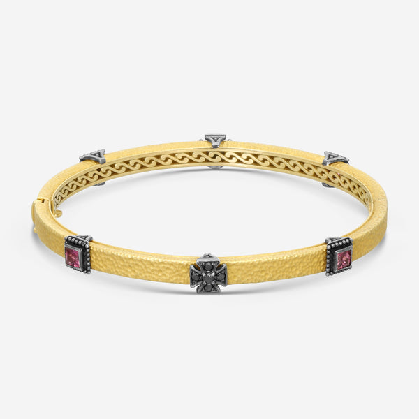 KONSTANTINO - "Callas" (Bangle) - 18K Gold Blk Diamond Pink Tourmaline Bracelet - BLK DIA:0.225ctw; Pink Tourmaline - BMK07054-18KT-507 - THE SOLIST