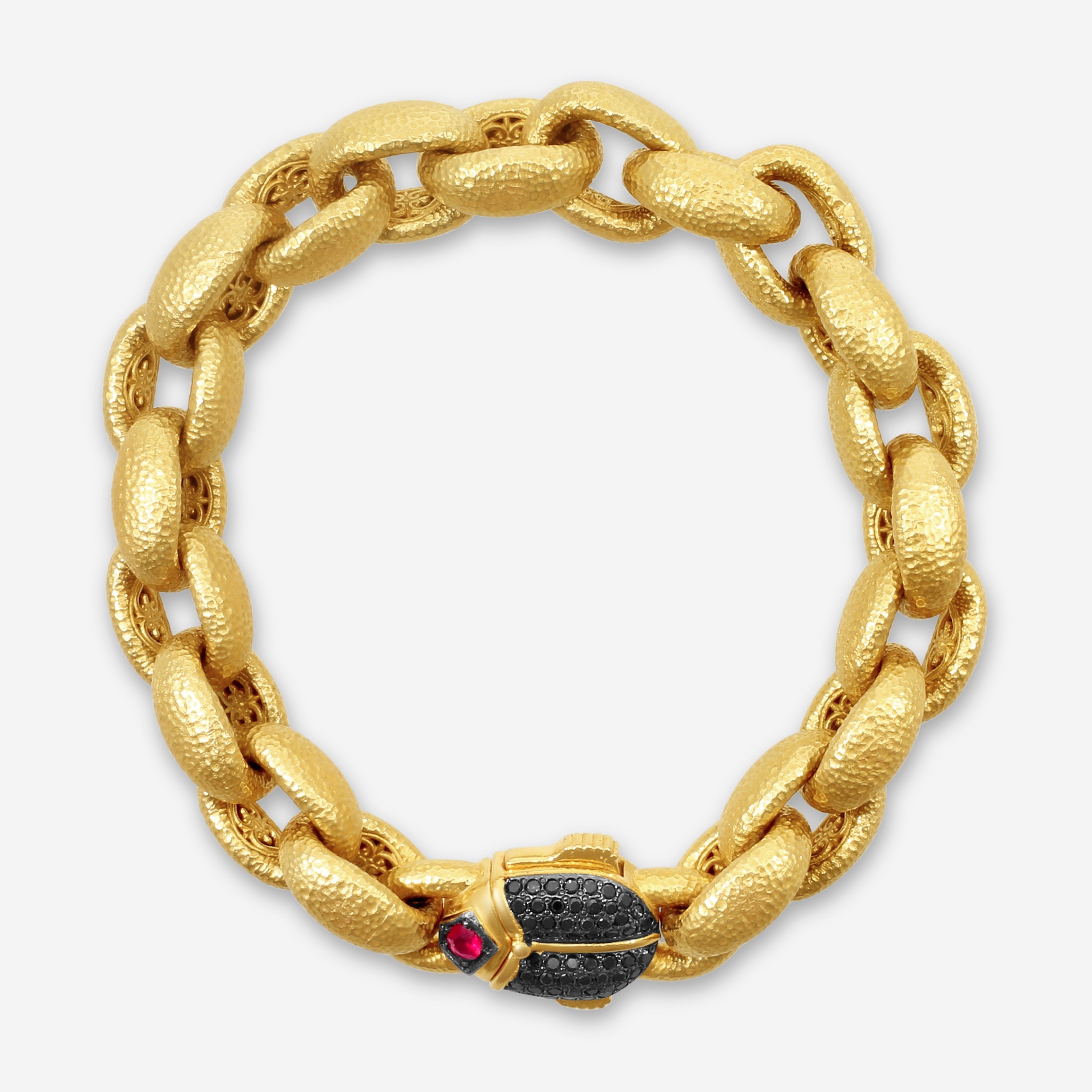 Konstantino Callas 18K Yellow Gold Black Diamond & Ruby Link Bracelet BMK07069-18KT-516 - THE SOLIST