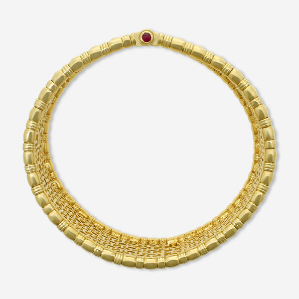 KONSTANTINO - "Melissa" (Cuff) - 18K Gold Bracelet - Brown Diamonds; Pink SAP; Ruby - BMK07045-18KT-425

Length: 7 INCHES
Retail $42,130.00 - THE SOLIST