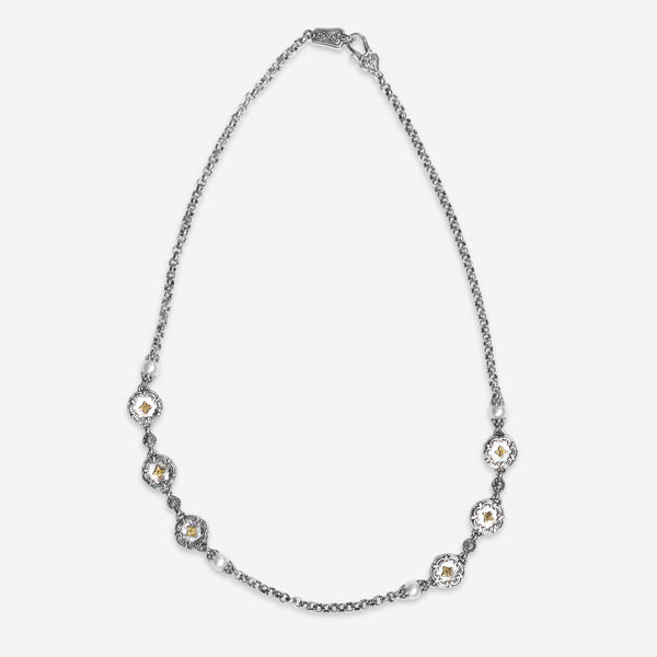 KONSTANTINO - "Hestia" 18K Gold & S/S  Necklace 18" - Cultured Pearl, 3mm - KOMK4731-117

Length: 18 INCHES
Retail $1,090.00 - THE SOLIST