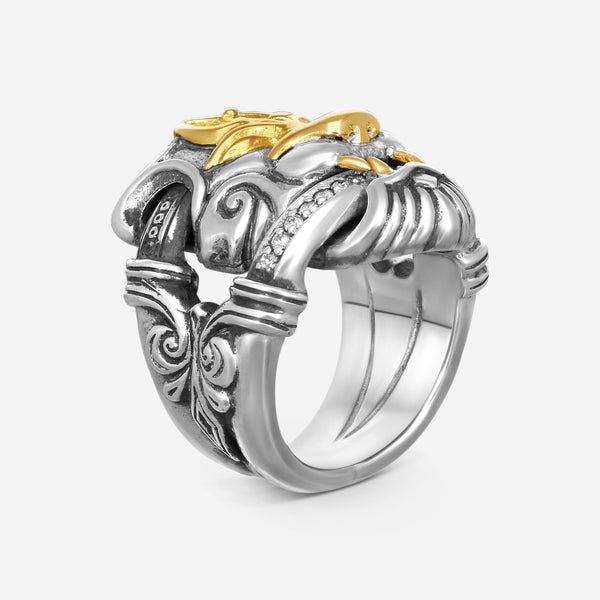 KONSTANTINO - "Minos" 18K Gold & S/S Diamond Lion Head Ring - DKJ736-130-109 S9 - THE SOLIST