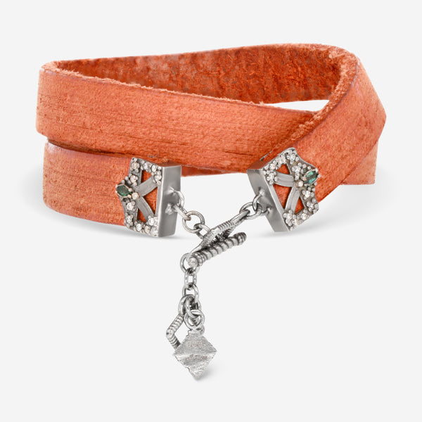 Armenta 18K Yellow Gold, Blackened Sterling Silver & Leather Multistone Double-Wrap Bracelet 15595
