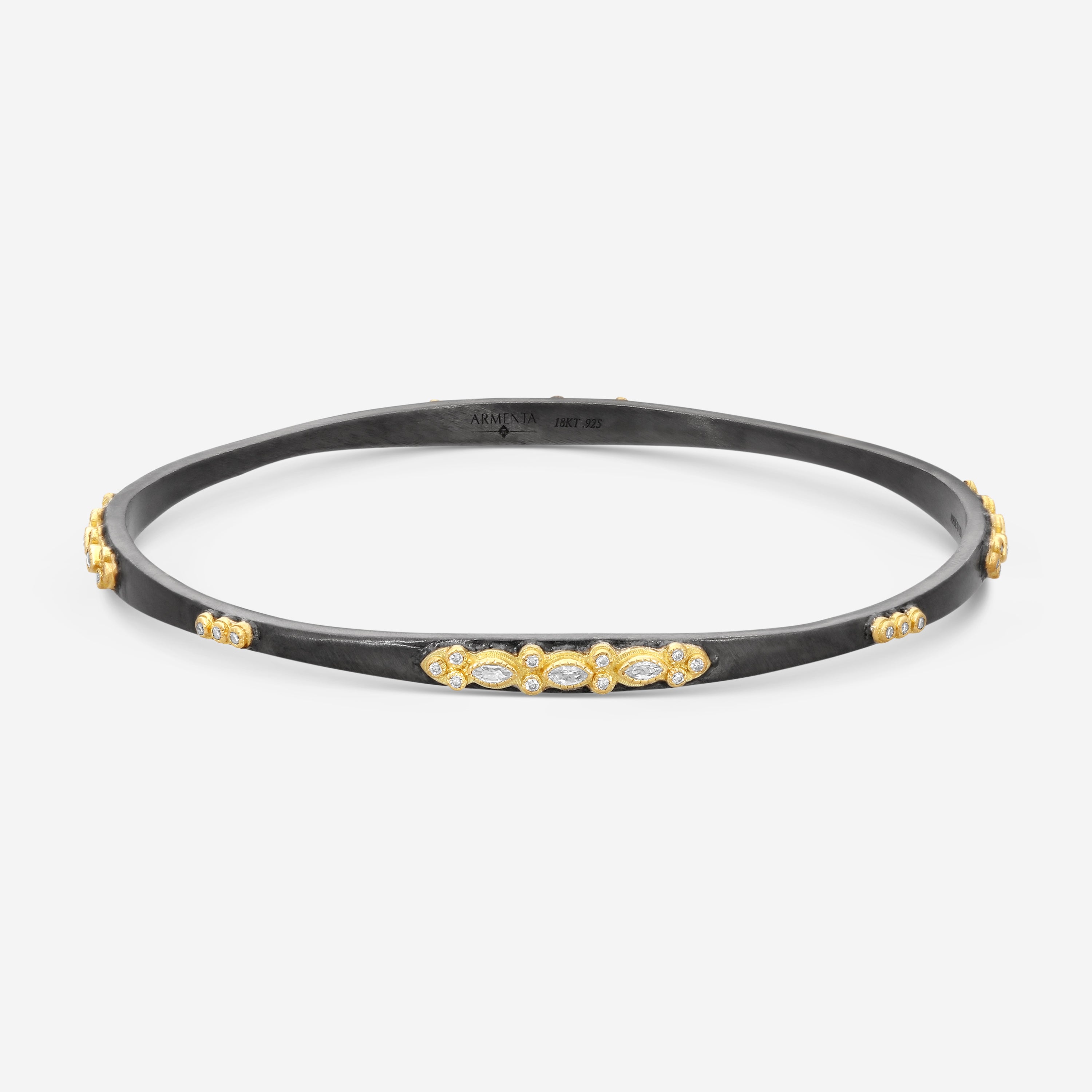 Armenta Old World 18K Yellow Gold & Blackened Sterling Silver Champagne Diamond & Sapphire Bangle Bracelet 15620