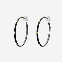 Armenta Rose World 14K Rose Gold & Grey Sterling Silver Black Enamel Champagne Diamond Hoop Earrings 16517