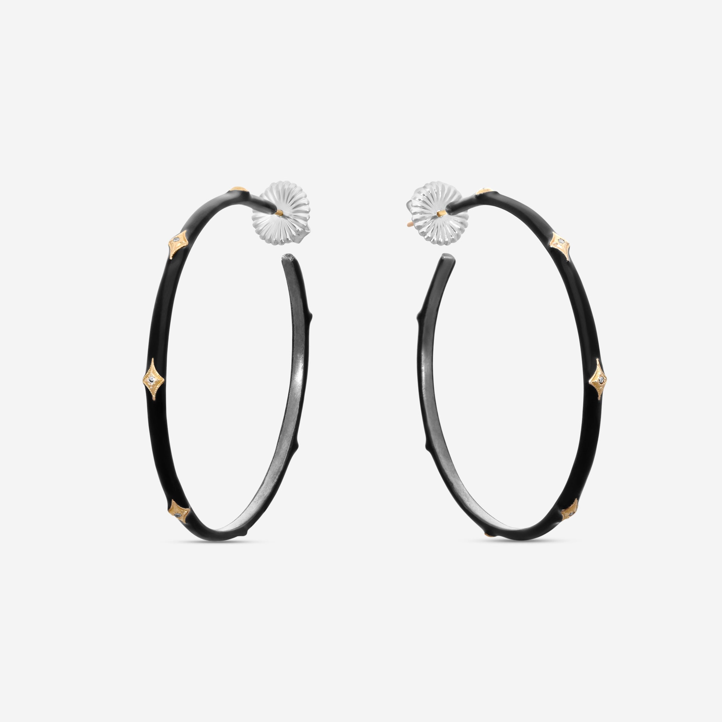 Armenta Rose World 14K Rose Gold & Grey Sterling Silver Black Enamel Champagne Diamond Hoop Earrings 16517