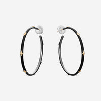 Armenta Rose World 14K Rose Gold & Grey Sterling Silver Black Enamel Champagne Diamond Hoop Earrings 16517