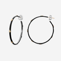 Armenta Rose World 14K Rose Gold & Grey Sterling Silver Black Enamel Champagne Diamond Hoop Earrings 16517