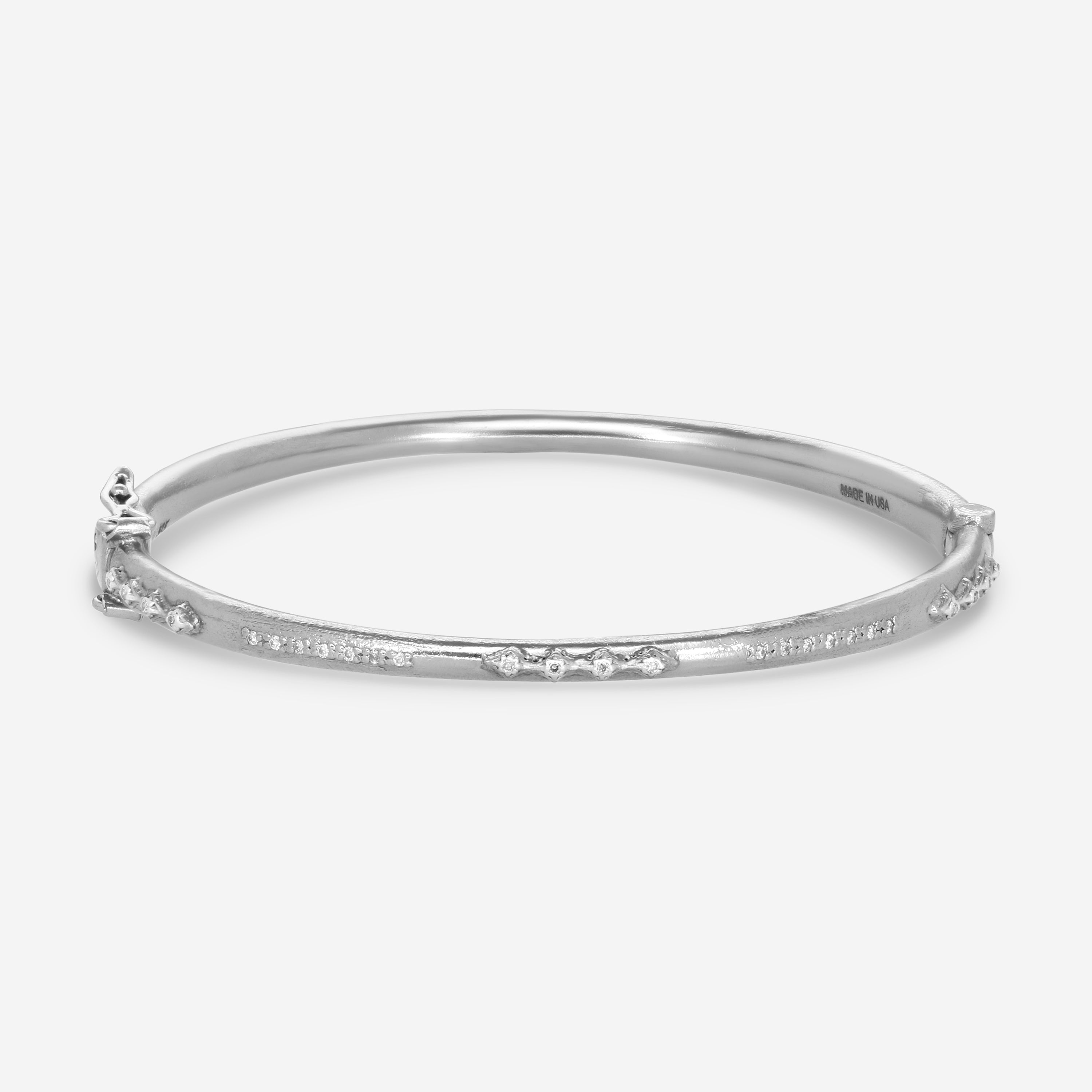 Armenta New World Grey Sterling Silver Champagne Diamond Huggie Bracelet 17291
