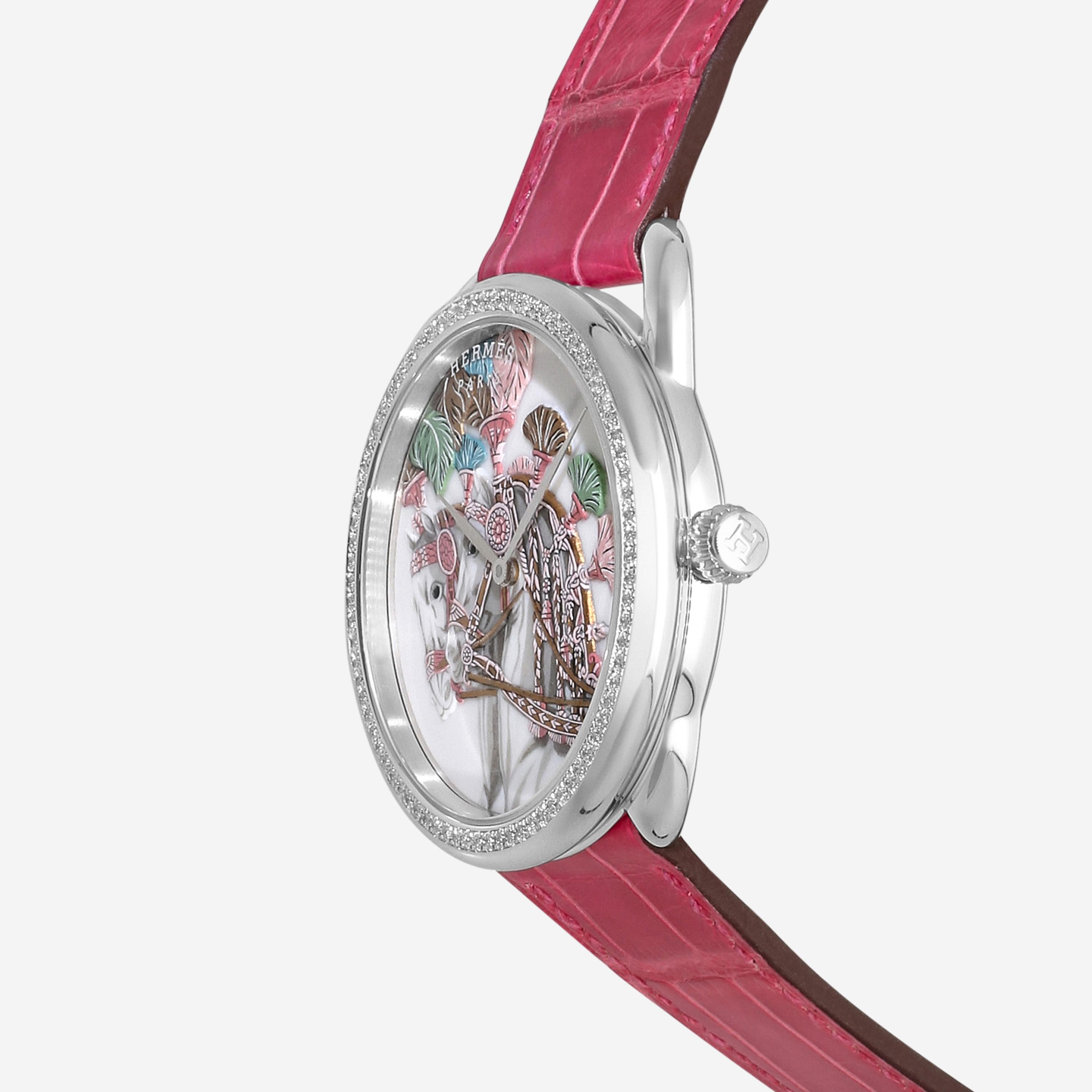Hermès Arceau Harnais Français Remix 18K White Gold Automatic Ladies Watch 05281