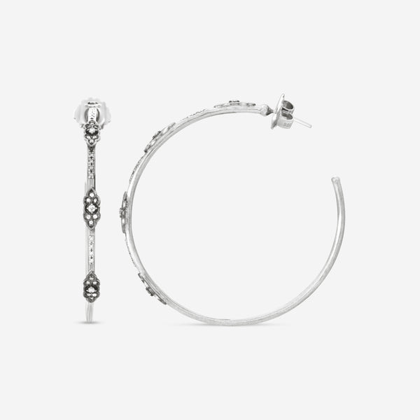 Armenta New World Sterling Silver & 14K White Gold Diamond Hoop Earrings 17601