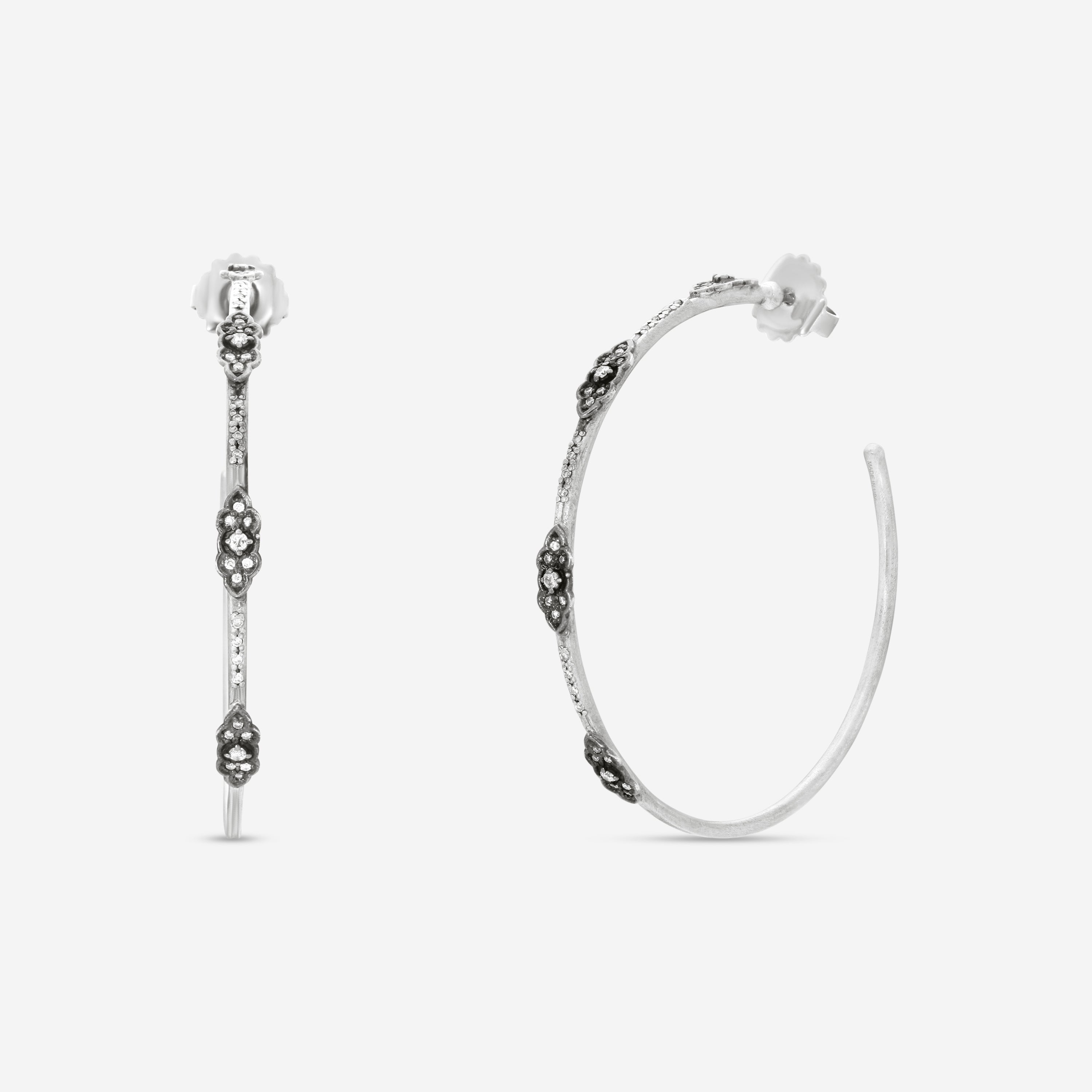 Armenta New World Sterling Silver & 14K White Gold Diamond Hoop Earrings 17601