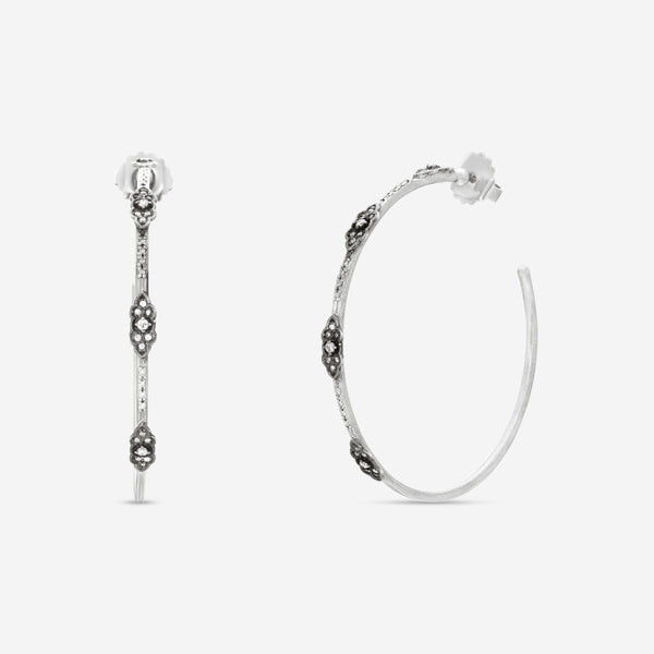 Armenta New World Sterling Silver & 14K White Gold Diamond Hoop Earrings 17601